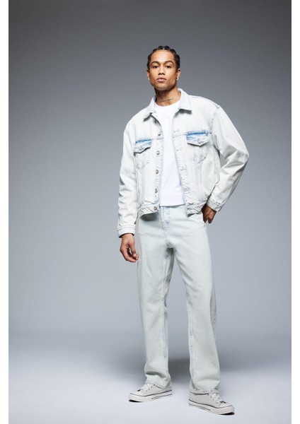 %100 Pamuk Baggy Fit Geniş Kalıp Normal Bel Düz Paça Jean Yıkamalı Pantolon D7317AX25SP