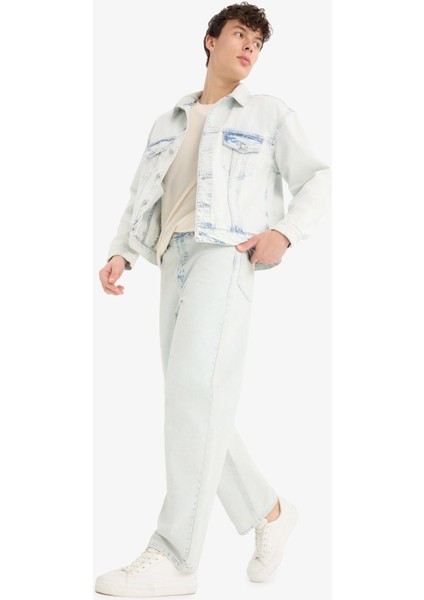 %100 Pamuk Baggy Fit Geniş Kalıp Normal Bel Düz Paça Jean Yıkamalı Pantolon D7317AX25SP modelleri