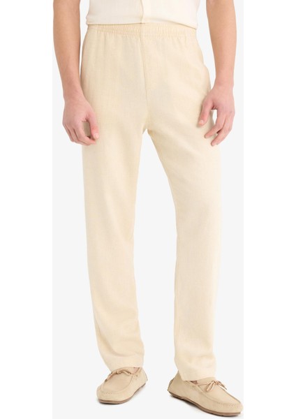 Relax Fit Rahat Kesim Dar Paça Keten Karışımlı Yazlık Pantolon fırsatları