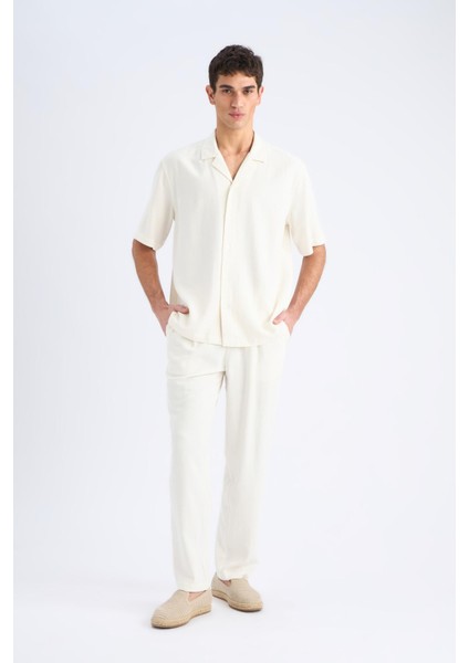 Yazlık Viskon Jogger Pantolon Regular Fit Normal Kesim Keten Karışımlı Düz Paça Cepli B4867AX25SM fırsatları