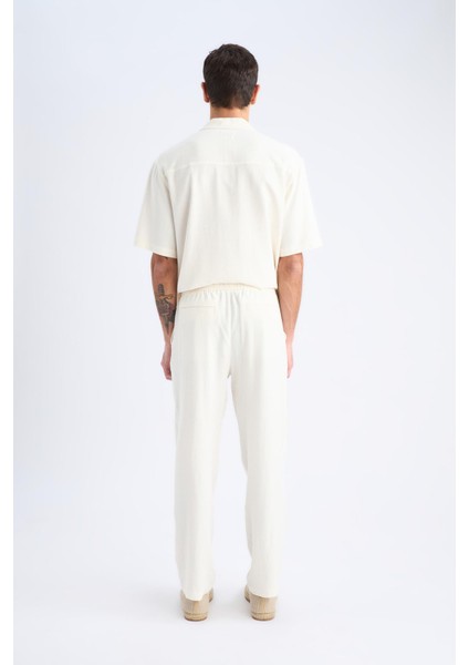 Yazlık Viskon Jogger Pantolon Regular Fit Normal Kesim Keten Karışımlı Düz Paça Cepli B4867AX25SM