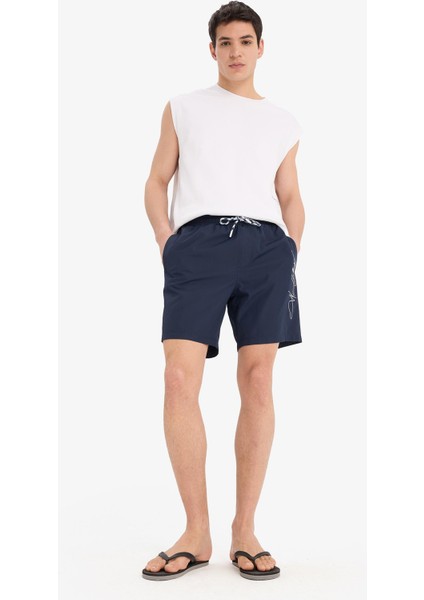 Regular Fit File Astarlı Kısa Boy Deniz Şortu B7255AX25HS