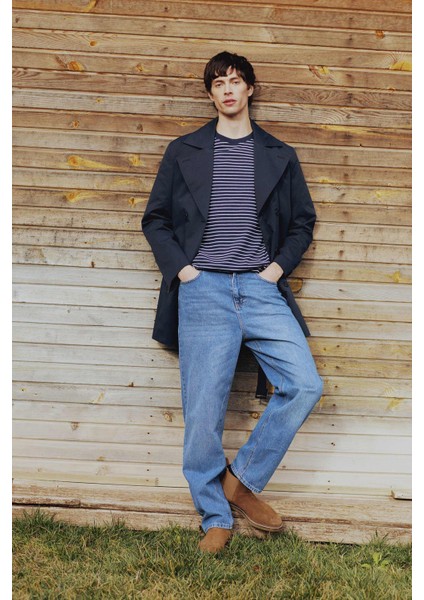 %100 Pamuk Baggy Fit Geniş Kalıp Normal Bel Geniş Paça Jean Pantolon B5783AX25SP