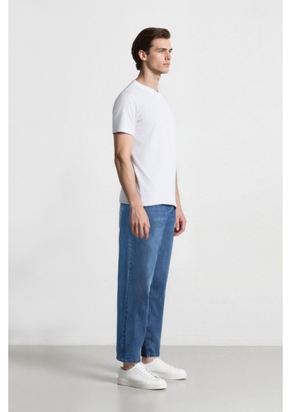 %100 Pamuk Baggy Fit Geniş Kalıp Normal Bel Geniş Paça Jean Pantolon B5783AX25SP
