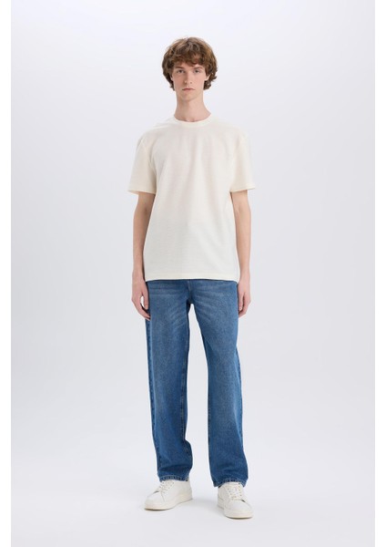 %100 Pamuk Baggy Fit Geniş Kalıp Normal Bel Geniş Paça Soluk Efektli Jean Pantolon D7318AX25SP