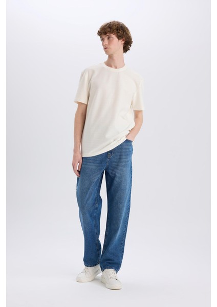 %100 Pamuk Baggy Fit Geniş Kalıp Normal Bel Geniş Paça Soluk Efektli Jean Pantolon D7318AX25SP modelleri