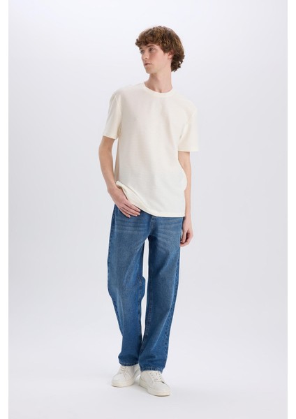 %100 Pamuk Baggy Fit Geniş Kalıp Normal Bel Geniş Paça Soluk Efektli Jean Pantolon D7318AX25SP fırsatları