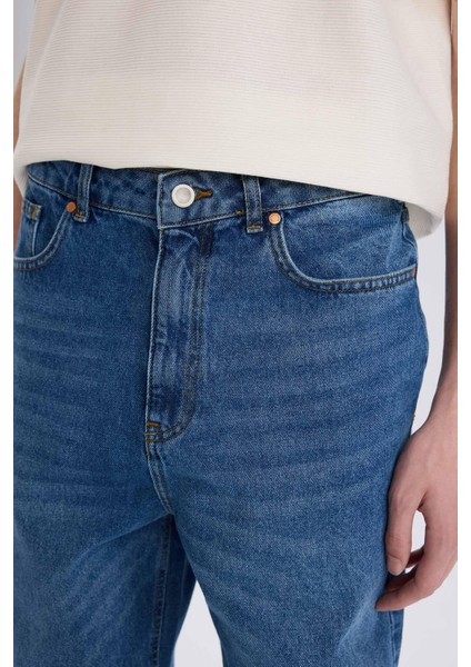 %100 Pamuk Baggy Fit Geniş Kalıp Normal Bel Geniş Paça Soluk Efektli Jean Pantolon D7318AX25SP