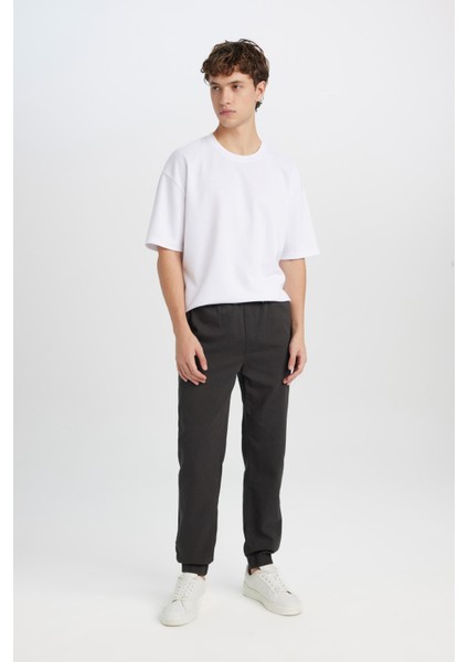 %100 Pamuk Jogger Gabardin Pantolon Beli Regular Fit Bağcıklı Lastikli Paça D5927AX24AU