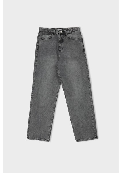 %100 Pamuk Baggy Fit Geniş Kalıp Normal Bel Geniş Paça Jean Pantolon B3925AX24AU