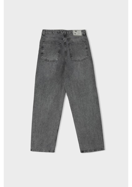 %100 Pamuk Baggy Fit Geniş Kalıp Normal Bel Geniş Paça Jean Pantolon B3925AX24AU