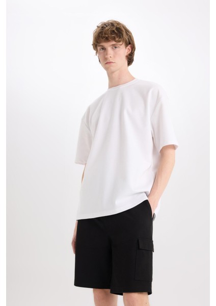Regular Fit Dokulu Düz Paça Kargo Cepli Basic Düz Şort B8796AX25SM fırsatları