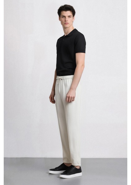 %100 Pamuk Keten Görünümlü Pantolon Beli Lastikli Slim Fit Dar Kesim Cepli Düz Paça D2671AX25SM fiyatları