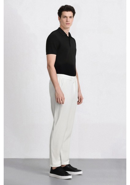 %100 Pamuk Keten Görünümlü Pantolon Beli Lastikli Slim Fit Dar Kesim Cepli Düz Paça D2671AX25SM modelleri