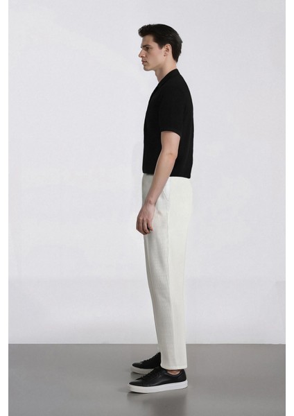 %100 Pamuk Keten Görünümlü Pantolon Beli Lastikli Slim Fit Dar Kesim Cepli Düz Paça D2671AX25SM fırsatları