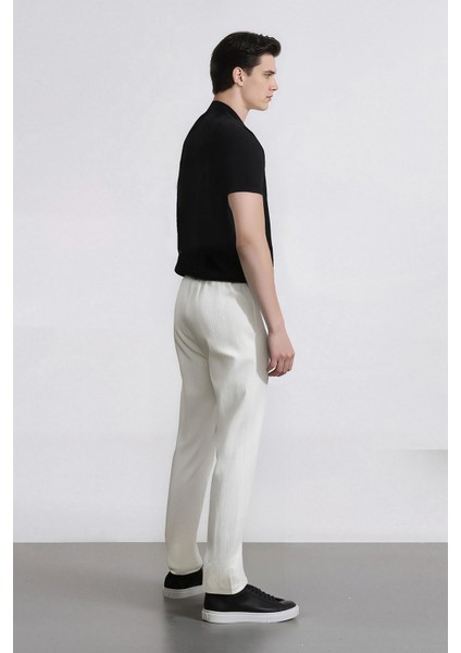 %100 Pamuk Keten Görünümlü Pantolon Beli Lastikli Slim Fit Dar Kesim Cepli Düz Paça D2671AX25SM indirimleri