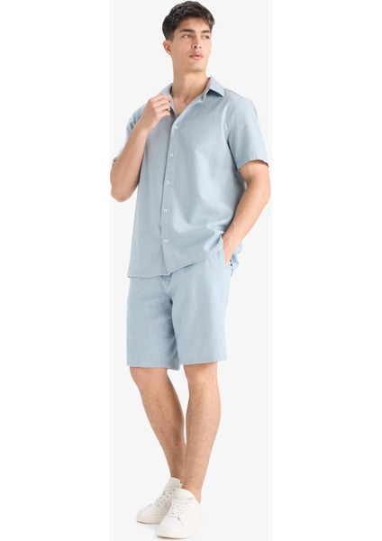 %100 Pamuk Relax Fit Cepli Keten Görünümlü Bermuda Şort C7381AX25SM fiyatları