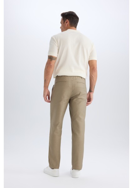%100 Pamuk Relax Fit Rahat Kesim Düz Paça Keten Görünümlü Yazlık Kumaş Pantolon D4251AX25SM