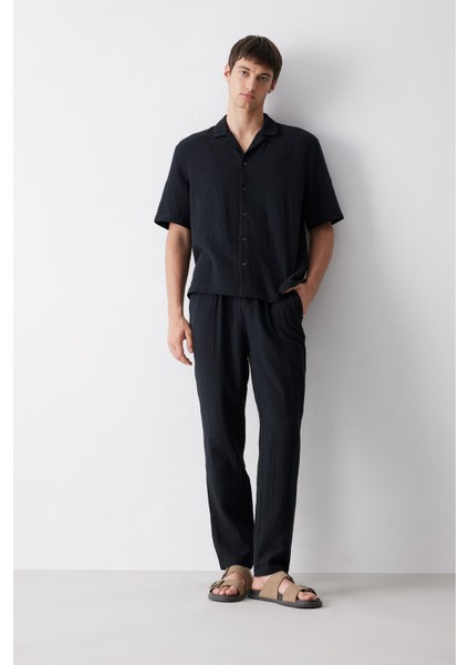 %100 Pamuk Relax Fit Rahat Kesim Yazlık Müslin Kısa Paça Pamuklu Jogger Pantolon D6144AX25SM