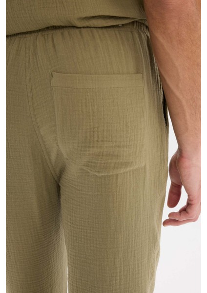 %100 Pamuk Relax Fit Rahat Kesim Yazlık Müslin Kısa Paça Pamuklu Jogger Pantolon D6144AX25SM