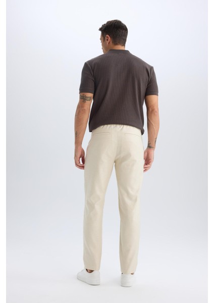 %100 Pamuk Relax Fit Rahat Kesim Düz Paça Keten Görünümlü Yazlık Kumaş Pantolon D4251AX25SM