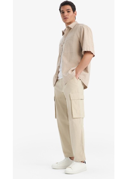 %100 Pamuk Wide Leg Bol Rahat Kesim Kargo Cepli Keten Görünümlü Yazlık Pantolon B9407AX25SP fiyatları