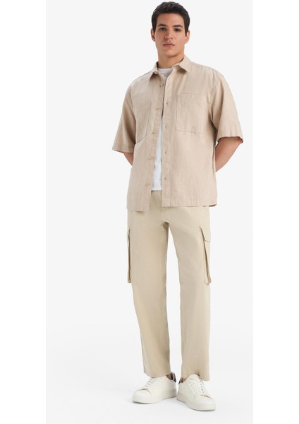 %100 Pamuk Wide Leg Bol Rahat Kesim Kargo Cepli Keten Görünümlü Yazlık Pantolon B9407AX25SP modelleri