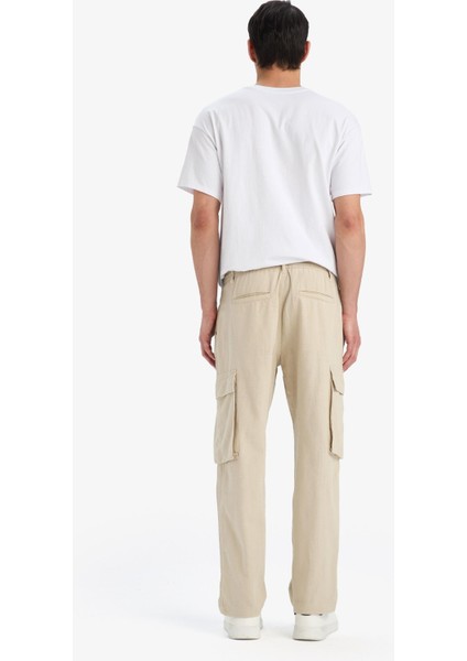 %100 Pamuk Wide Leg Bol Rahat Kesim Kargo Cepli Keten Görünümlü Yazlık Pantolon B9407AX25SP