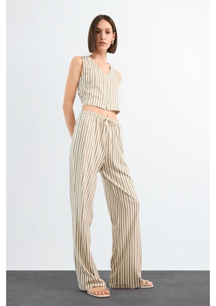 Fitted Çizgili Üç Cepli Uzun Pantolon F9009AX25SM fiyatları