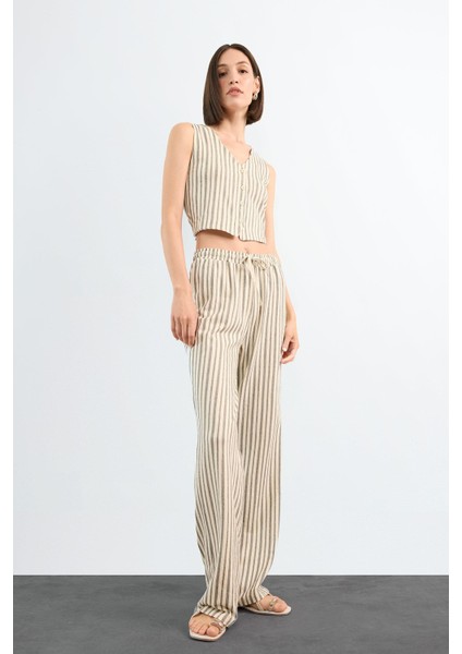 Fitted Çizgili Üç Cepli Uzun Pantolon F9009AX25SM modelleri