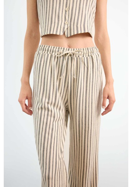 Fitted Çizgili Üç Cepli Uzun Pantolon F9009AX25SM indirimleri