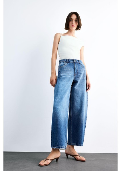 Wide Baggy Fit Yıkamalı Jean Pantolon F7501AX25SM fırsatları