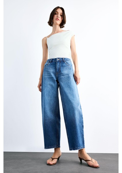 Wide Baggy Fit Yıkamalı Jean Pantolon F7501AX25SM indirimleri