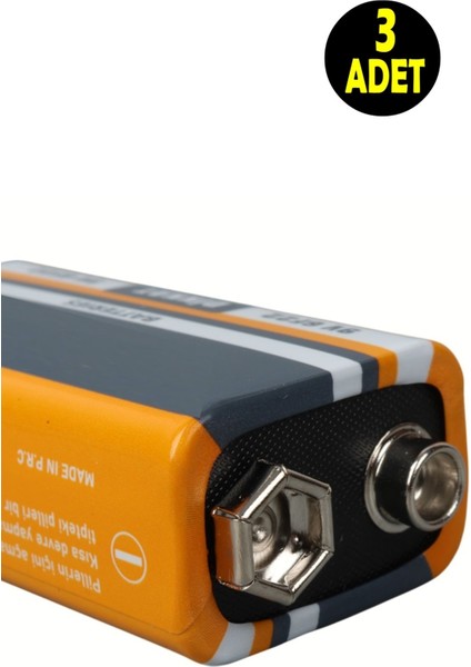 3 Adet 9 Volt Pil - 9V Oyuncak Araba Drone Kumanda Pili -9VOLT Çift Başlı Kare Pil