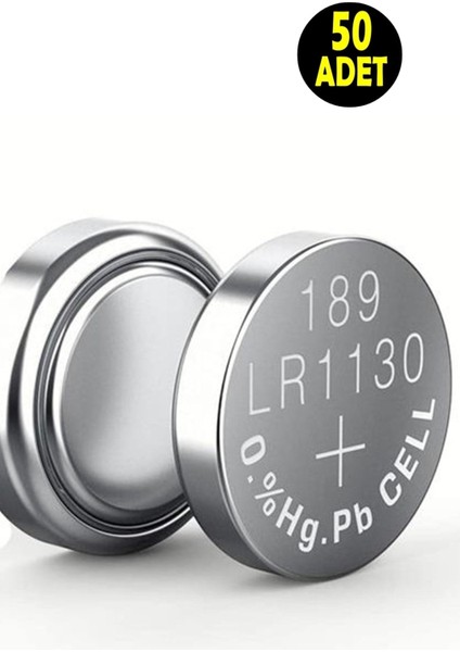 50 Adet Alkaline 189 V10GA LR54 AG10 Sr Lr 1130 389 Düğme Pil (Terazi-Saat-Baskül Pili)