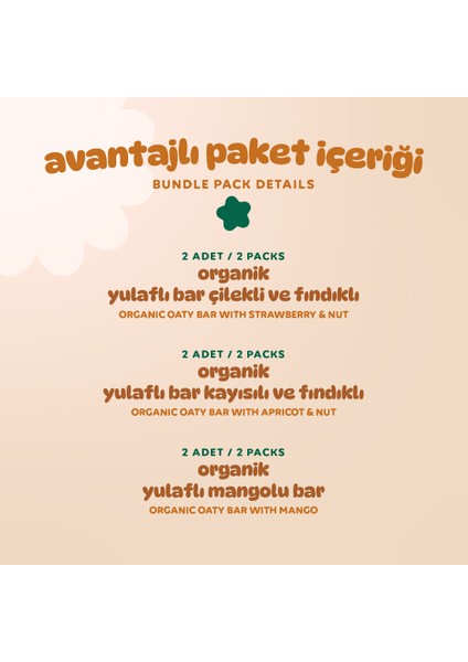 Organik Vegan Çilek Kayısı ve Mango Yulaf Bar Atıştırmalık Paketi - 6 Adet (3 Çeşit) modelleri