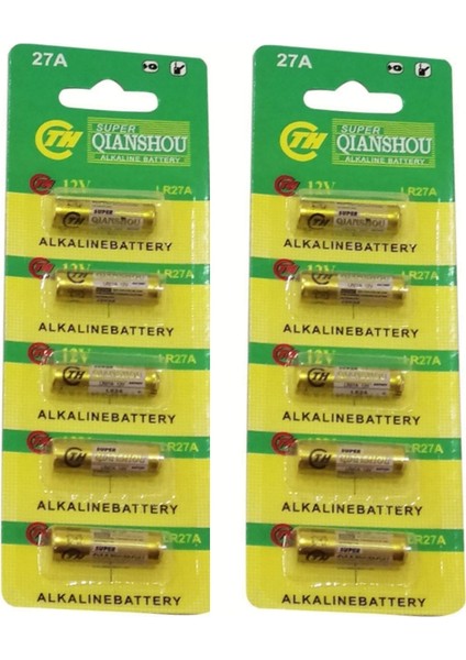 10 Adet 27A 12V Spesifik Pil 27A-C5 27A 12 Volt Alkalin Kısa Ince Kalem Alarm Kumandası Pili