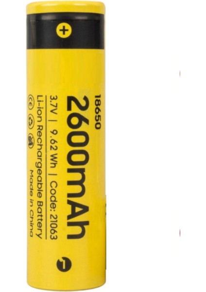 3,7 Volt 2600 Mah 18650 Şarjlı Li-On Şarj Başlıksız Şarj Edilebilir Lion Pil Çap 18MM Uzunluk: 65 mm
