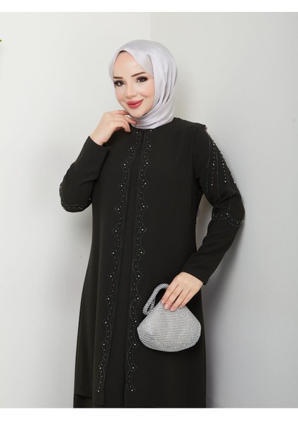Yelpaze Taşlı Büyük Beden Anne Elbisesi