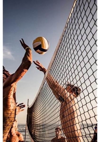 Voleybol Ağı Tarafı Bantlı Voleybol Filesi Çelik Telli Floş Ip, Beyaz 3MM100X950