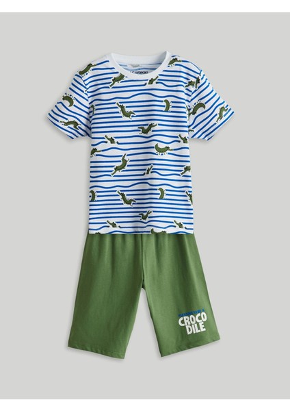 Lcw Kids Beyaz Dinozor Baskılı Erkek Çocuk Şortlu Pijama Takımı