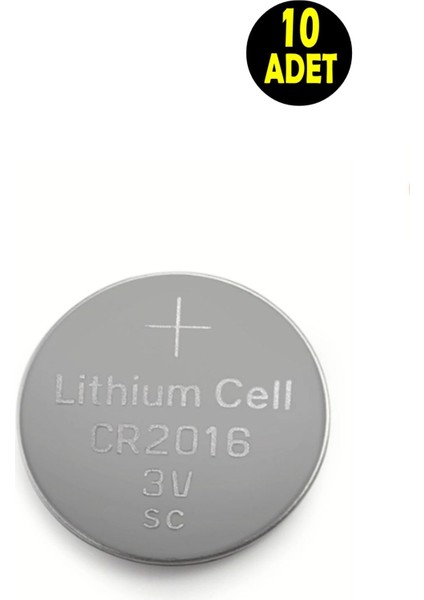 10 Adet 3 Volt CR2016 Lityum Para Pil (DL2016 Cr 2016 Bios-Kepenk-Kumanda Terazi Düğme Lithum Pili)