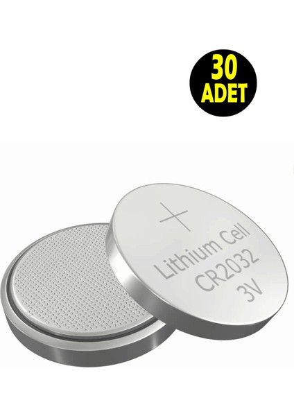 30 Adet 3 Volt CR2032 Lityum Para Pil (Cr 2032 Bios-Kepenk-Kumanda Terazi Düğme Lithum Pili)