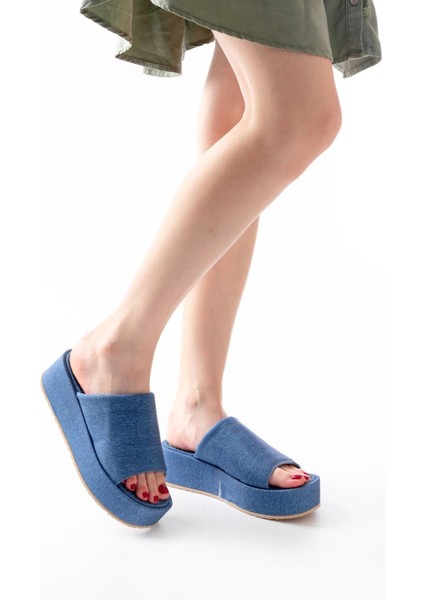 861-1011 Açık Kot Geniş Bantlı Dolgu Kadın Terlik fiyatları