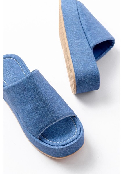 861-1011 Açık Kot Geniş Bantlı Dolgu Kadın Terlik fırsatları