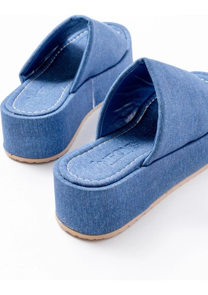 861-1011 Açık Kot Geniş Bantlı Dolgu Kadın Terlik indirimleri