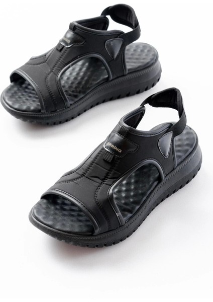 T-221 Siyah Spring Paraşüt Kumaş Lastikli Ortopedik Kadın Sandalet fırsatları