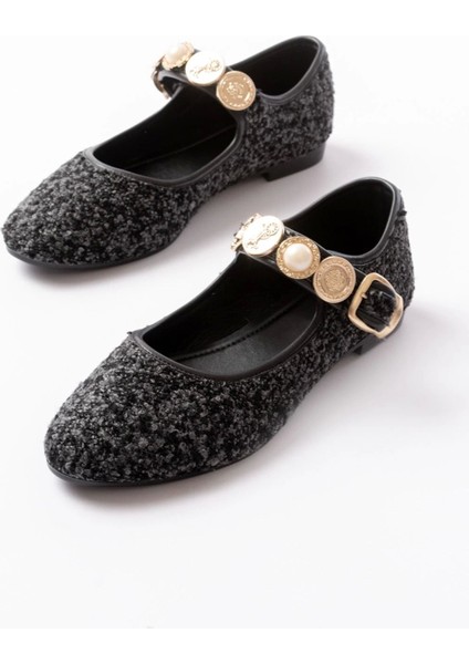 İNF-6363 Siyah Havlu Desenli Baret Tokalı Günlük Bayan Ayakkabı modelleri