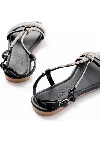 152-1104 Siyah Gümüş Taşlı Günlük Kadın Sandalet indirimleri