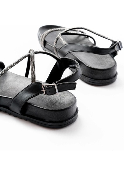 1001-1105 Siyah Platin Taşlı Günlük Kadın Sandalet indirimleri